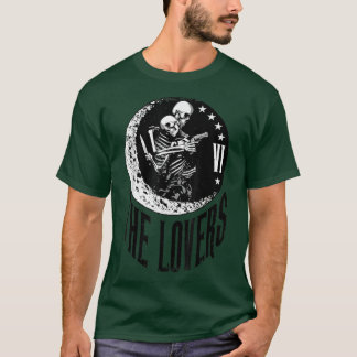De Lovers Tarot Kaart Skeleton Moon Crescent Outla T-shirt