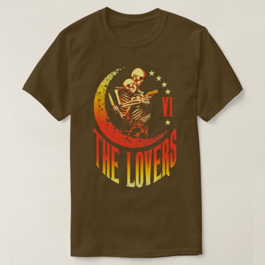 De Lovers Tarot Kaart Skeleton Moon Crescent Outla T-shirt (Design voorkant)