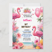 De Luau Fly Pink Flamingo Pool Party 1e verjaardag Kaart (Voorkant)