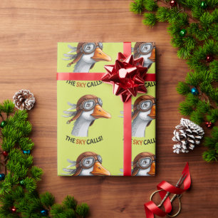 De lucht roept! Grappige gans piloot Cadeaupapier