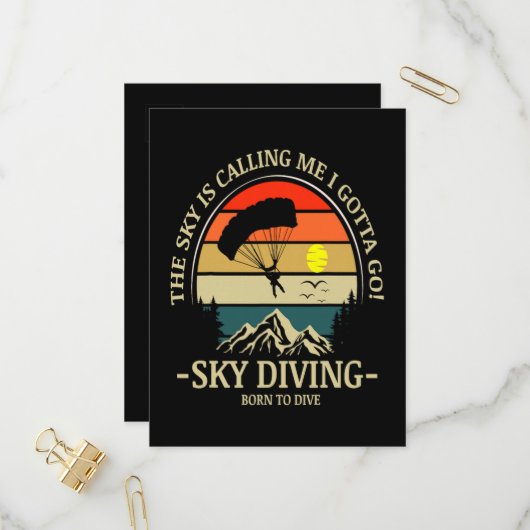 De lucht roept me, ik moet gaan skydiven uitnodiging briefkaart (Voorkant / Achterkant in situ)