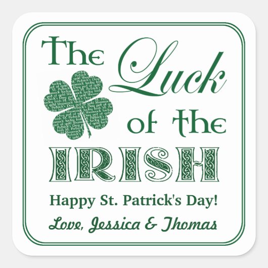 De Luck of the Irish St. Patrick's Day Vierkante Sticker (Voorkant)