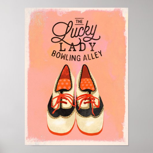 "De Lucky Lady Bowling Alley" Cool Retro Art Poster (Voorkant)