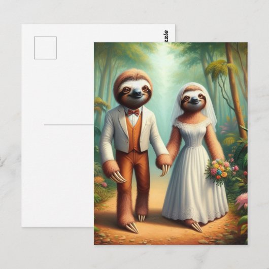 De luiaard bruid en bruidegom briefkaart (Voorkant / Achterkant)
