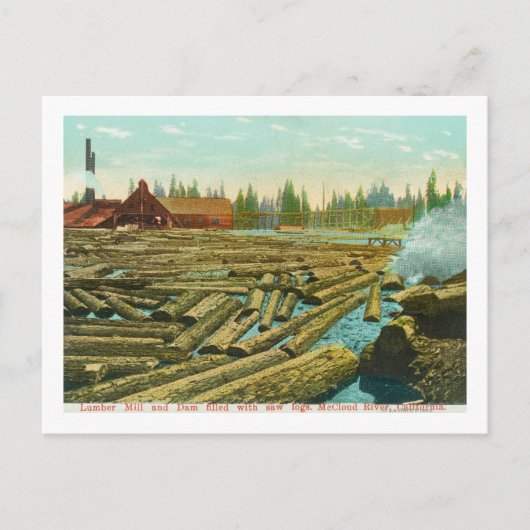 De Lumber Mill en Dam, de rivier gevuld met Briefkaart (Voorkant)