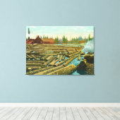 De Lumber Mill en Dam, de rivier gevuld met Canvas Afdruk (Insitu (Houten vloer))