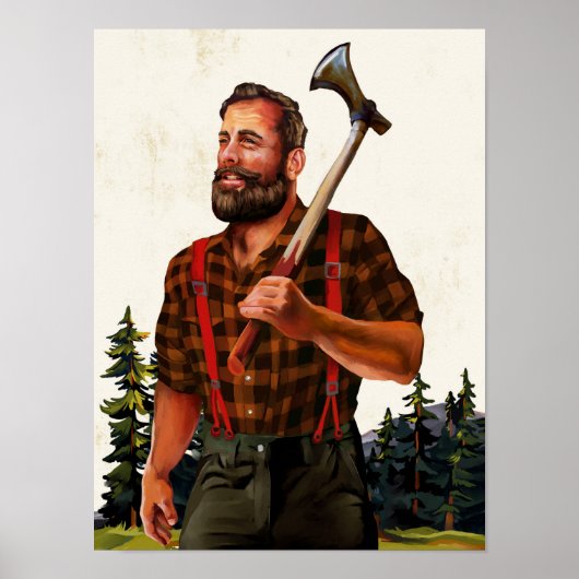"De lumberjack" Koel  Man met een Ax Poster (Voorkant)