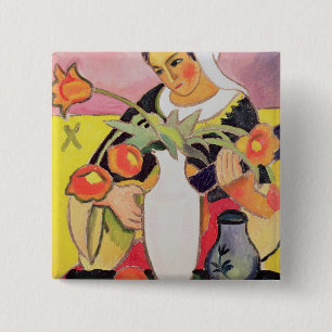 De Lute Player, 1910 Vierkante Button 5,1 Cm