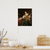 De Lute Player (olie op het paneel) Poster (Keuken)