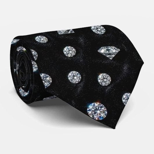 De Luxe Man | Formele Zwarte Das met Diamanten Her (Opgerold)