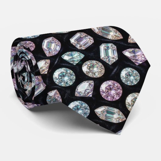 De Luxe Man | Formele Zwarte Das met Diamanten Her (Opgerold)