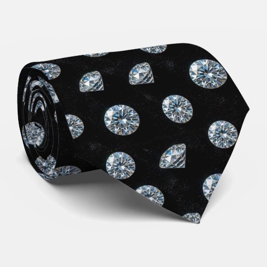 De Luxe Man | Formele Zwarte Das met Diamanten Her (Opgerold)
