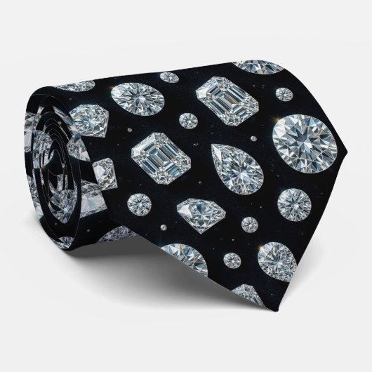 De Luxe Man | Formele Zwarte Das met Diamanten Her (Opgerold)