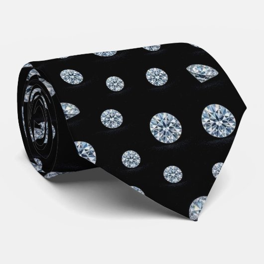De Luxe Man | Formele Zwarte Das met Diamanten Her (Opgerold)