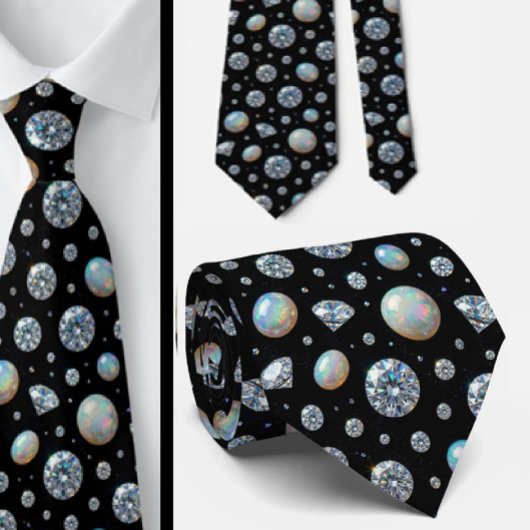 De Luxe Man | Zwarte Das Diamant Opal Halsband