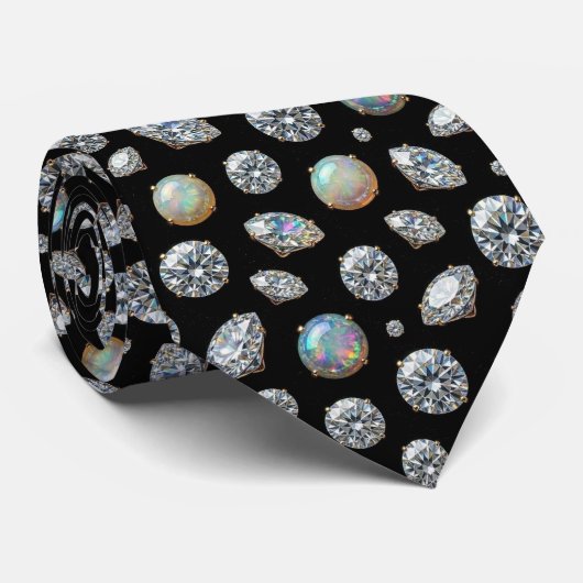De Luxe Man | Zwarte Das met Diamant Opal Halsdoek (Opgerold)
