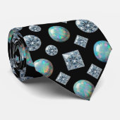 De Luxe Man | Zwarte Das met Diamant Opal Halssnoe (Opgerold)