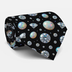 De Luxe Man   Zwarte Das met Diamant Opal Halssnoe
