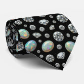 De Luxe Man | Zwarte Das met Diamant Opal Halssnoe (Opgerold)