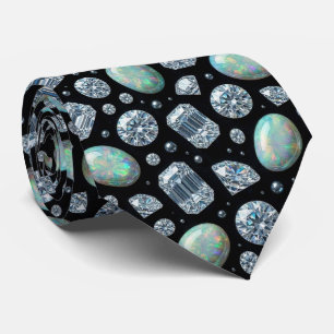 De Luxe Man   Zwarte Das met Diamant Opal Halssnoe