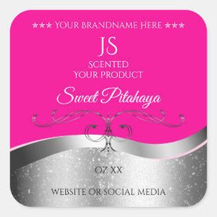 De Luxe Wavy Silver Decor Hot Pink Monogram Label