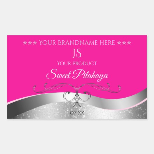 De Luxe Wavy Silver Decor Hot Pink Monogram Label (Voorkant)