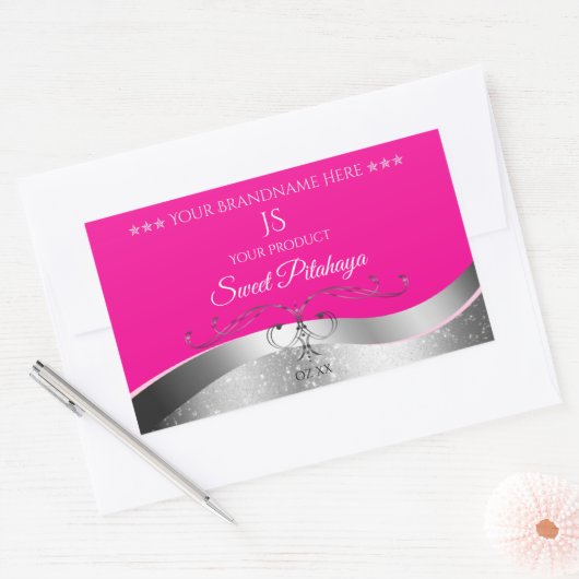 De Luxe Wavy Silver Decor Hot Pink Monogram Label (Envelop)