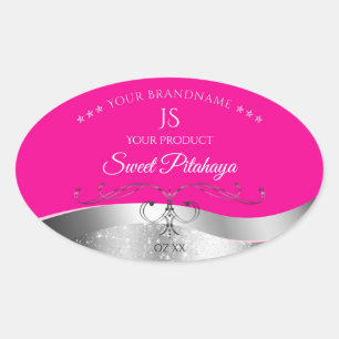 De Luxe Wavy Silver Decor Hot Pink Monogram Label