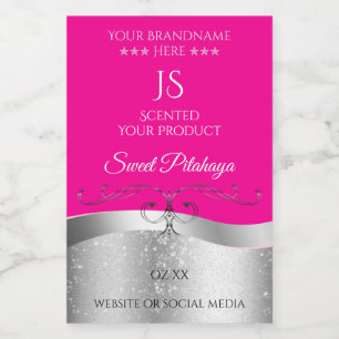 De Luxe Wavy Silver Decor Hot Pink Monogram Label Voedselcontainer Etiket