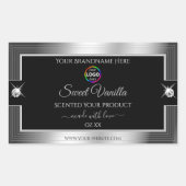 De Luxe Zwart Glanzend Zilver met Logo Product Lab Rechthoekige Sticker (Voorkant)