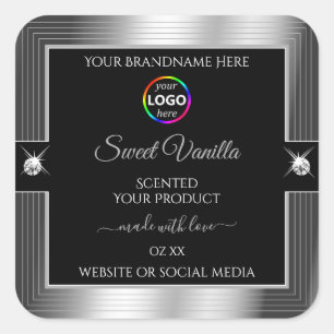 De Luxe Zwart Glanzend Zilver met Logo Product Lab Vierkante Sticker