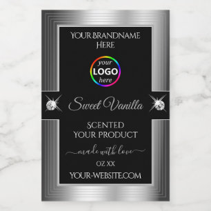 De Luxe Zwart Glanzend Zilver met Logo Product Lab Voedselcontainer Etiket