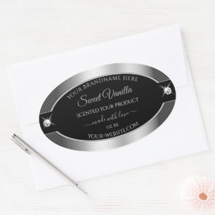 De Luxe Zwart Zilver Glanzend Briljant Product Lab Ovale Sticker