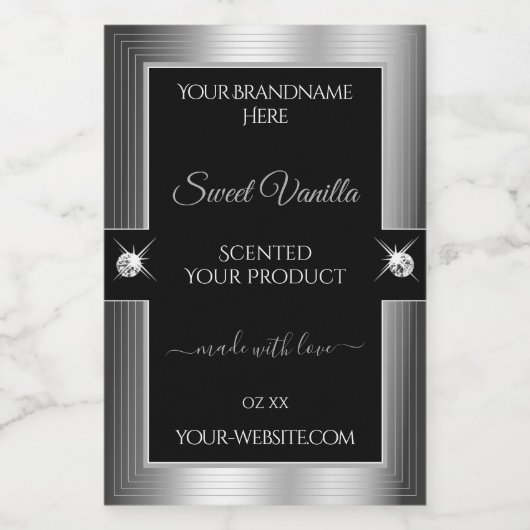 De Luxe Zwarte Zilveren Glanzend Briljant Productl Voedselcontainer Etiket (Enkel label)