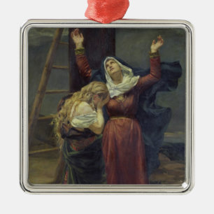 De maagd aan de voet van het kruis metalen ornament