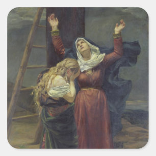 De maagd aan de voet van het kruis vierkante sticker