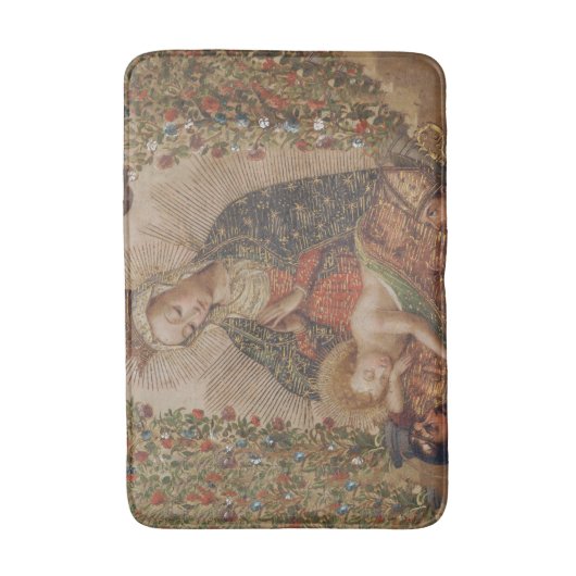 De Maagd aanbidt het Christuskind Kerstmis Badmat (Voorkant Verticaal)