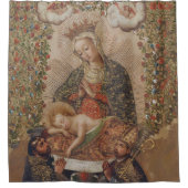 De Maagd aanbidt het Christuskind Kerstmis Douchegordijn (Voorkant)