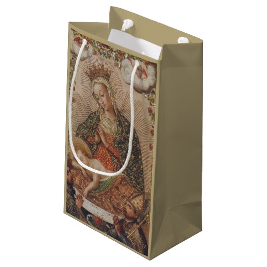 De Maagd aanbidt het Christuskind Kerstmis Klein Cadeauzakje (Achterkant Gekanteld)