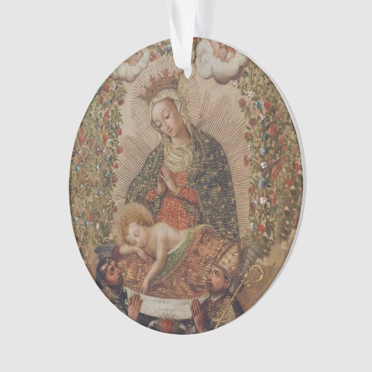 De Maagd aanbidt het Christuskind Kerstmis Ornament (voorkant)