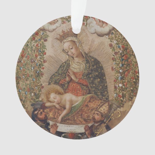 De Maagd aanbidt het Christuskind Kerstmis Ornament (voorkant)