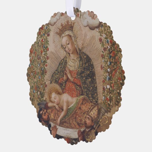 De Maagd aanbidt het Christuskind Kerstmis Ornament Kaart (Links)