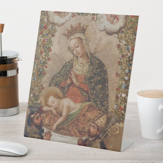 De Maagd aanbidt het Christuskind Kerstmis Reclamebord Met Voetstuk (Insitu)