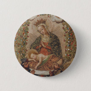 De Maagd aanbidt het Christuskind Kerstmis Ronde Button 5,7 Cm