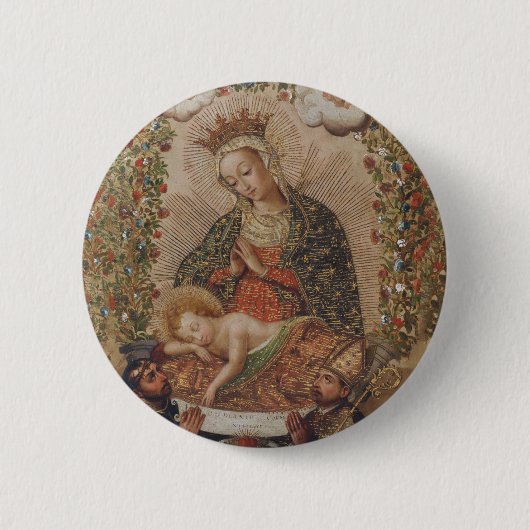 De Maagd aanbidt het Christuskind Kerstmis Ronde Button 5,7 Cm (Voorkant)
