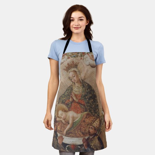 De Maagd aanbidt het Christuskind Kerstmis Schort (Gedragen)