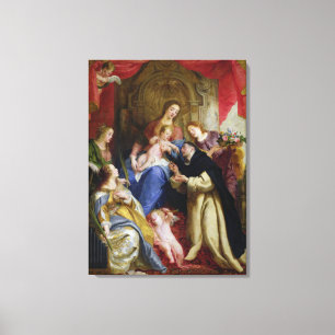 De maagd die de Rosary aanbiedt Canvas Afdruk