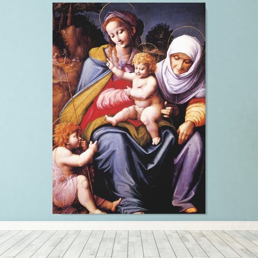 De Maagd en het Kind met Saint Elizabeth Canvas Afdruk (Insitu (Houten vloer))