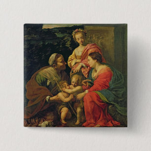 De Maagd en het Kind met St. Elizabeth, de Infan Vierkante Button 5,1 Cm