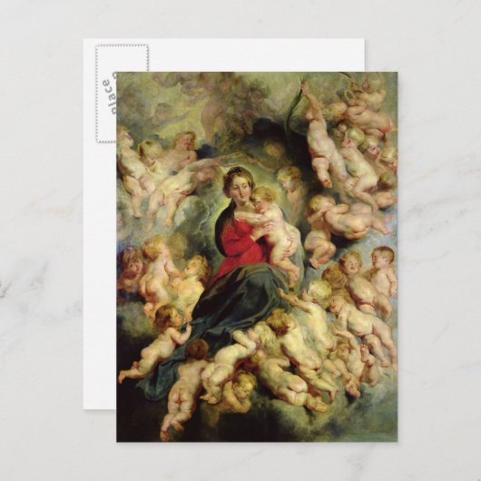 De maagd en het kind omringd briefkaart (Voorkant / Achterkant)